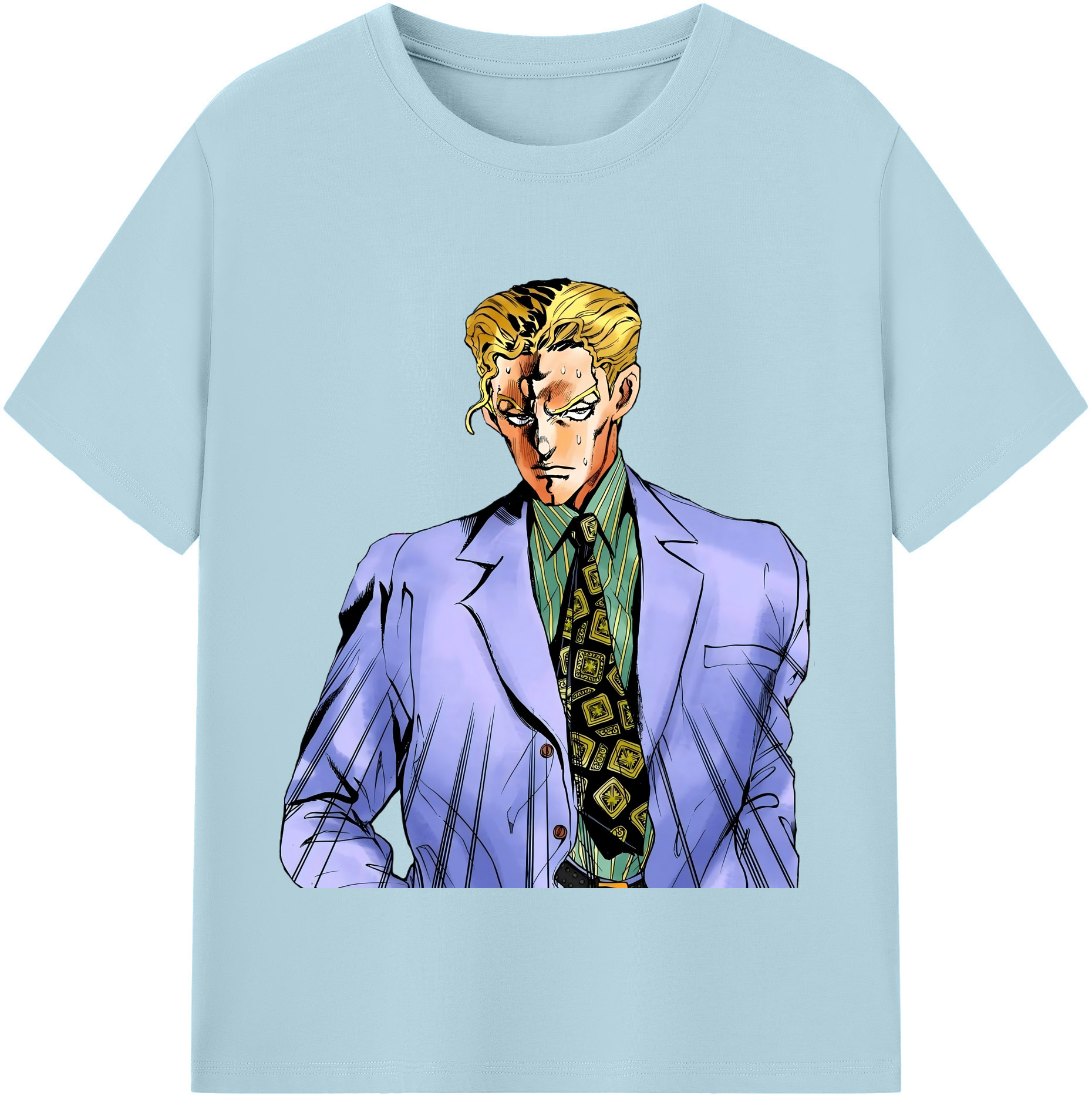 （画像用） ジョジョの奇妙な冒険 きら よしかげ JoJo's Bizarre Adventure Kira Yoshikage 綿100％半袖Tシャツ（フロントプリント）